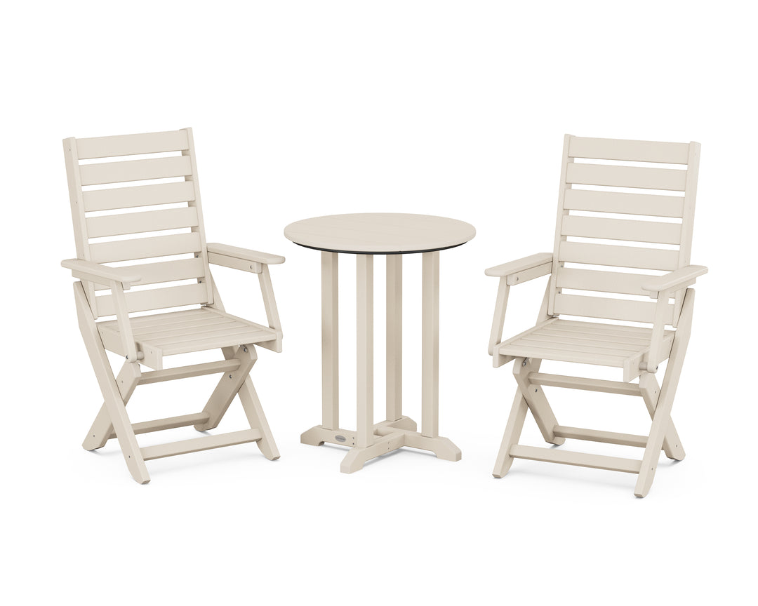 POLYWOOD® Captain Folding Chair 3-Piece Round Bistro Dining Set