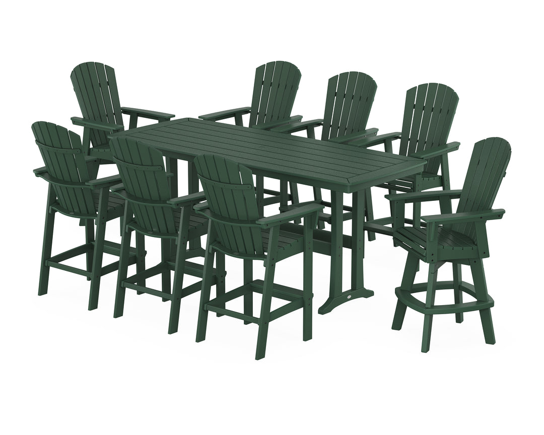 POLYWOOD® Nautical Curveback Adirondack Swivel 9-Piece Bar Set with Trestle Legs