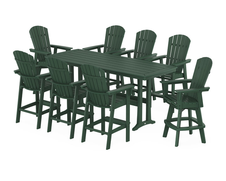POLYWOOD® Nautical Curveback Adirondack Swivel 9-Piece Bar Set with Trestle Legs