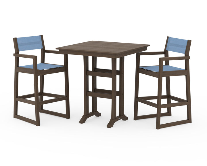 POLYWOOD® EDGE Sling Arm Chair 3-Piece Farmhouse Bar Set with Trestle Legs