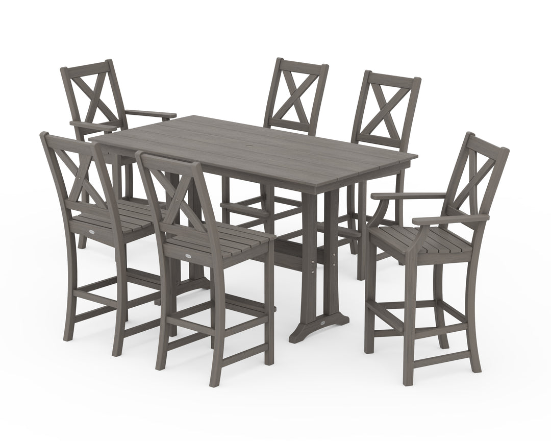 POLYWOOD® Braxton 7-Piece Farmhouse Trestle Bar Set