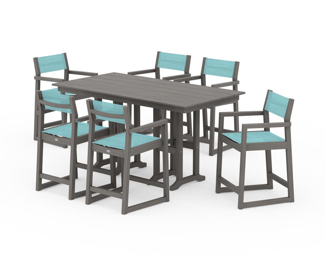 POLYWOOD® EDGE Sling Arm Chair 7-Piece Farmhouse Counter Set