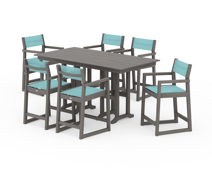 POLYWOOD® EDGE Sling Arm Chair 7-Piece Farmhouse Counter Set