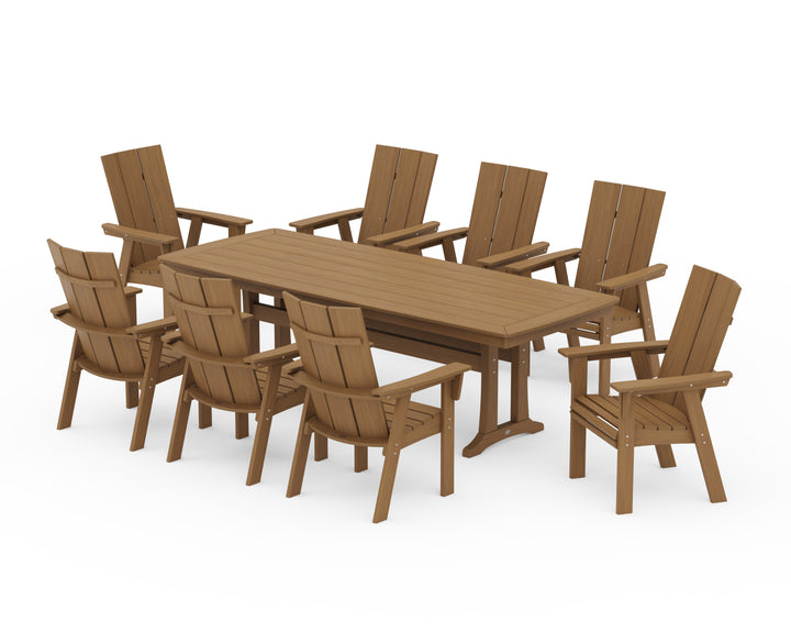 POLYWOOD® Modern Curveback Adirondack 9-Piece Dining Set with Trestle Legs