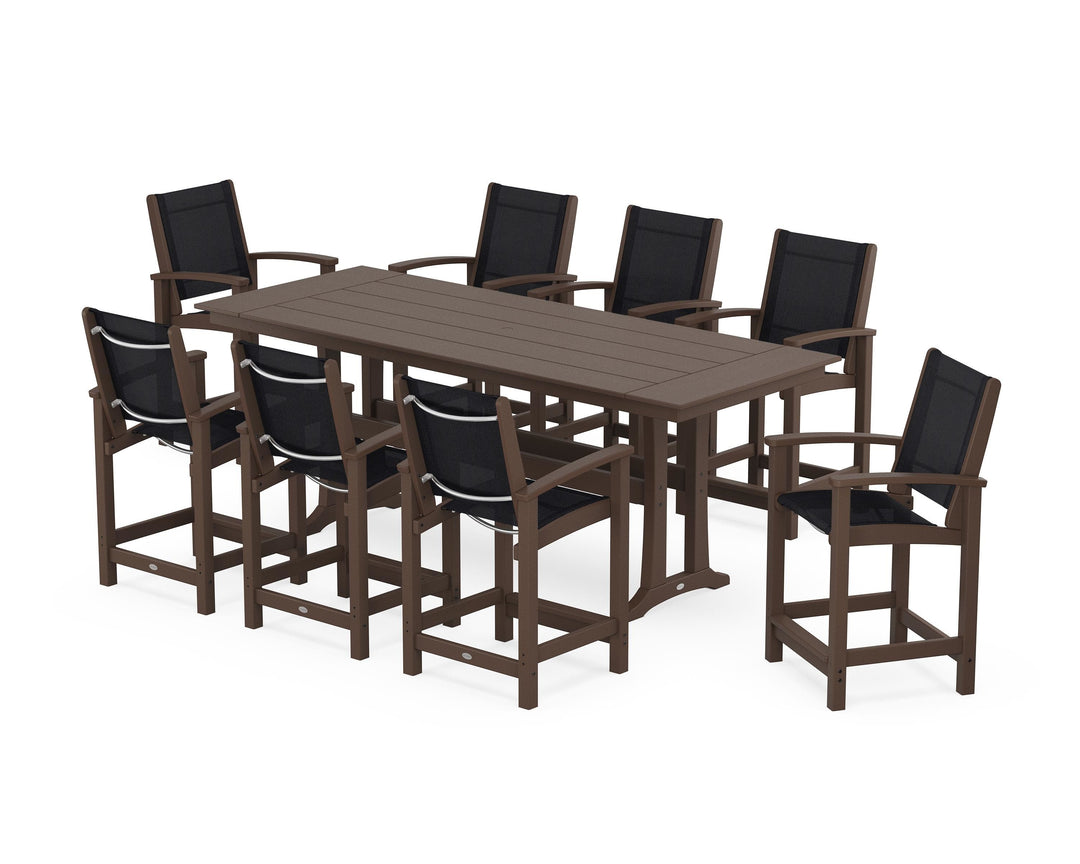POLYWOOD® Coastal 9-Piece Farmhouse Counter Set with Trestle Legs