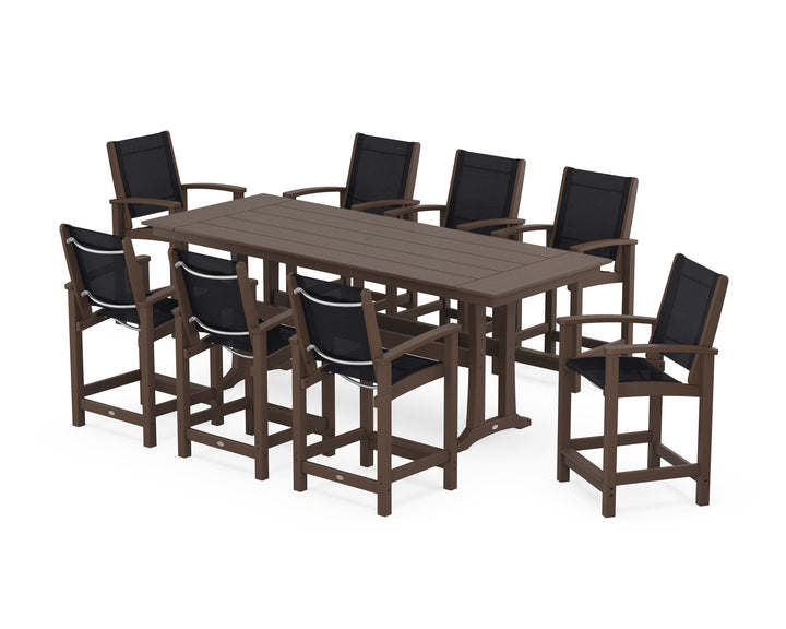 POLYWOOD® Coastal 9-Piece Farmhouse Counter Set with Trestle Legs