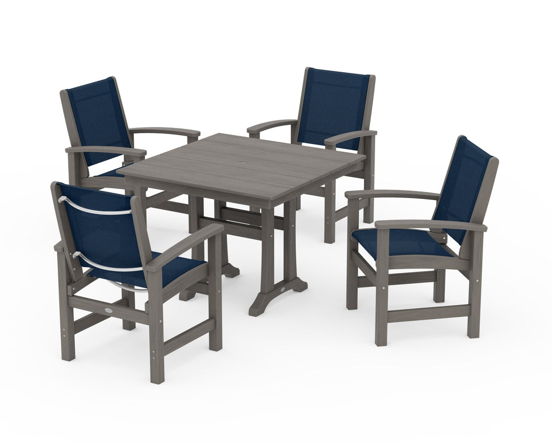 POLYWOOD® Coastal 5-Piece Farmhouse Dining Set With Trestle Legs