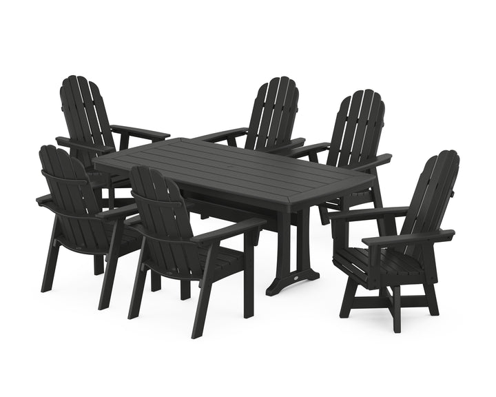 POLYWOOD® Vineyard Curveback Adirondack Swivel Chair 7-Piece Dining Set with Trestle Legs