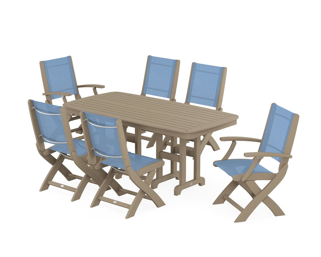 POLYWOOD® Coastal Folding Chair 7-Piece Dining Set