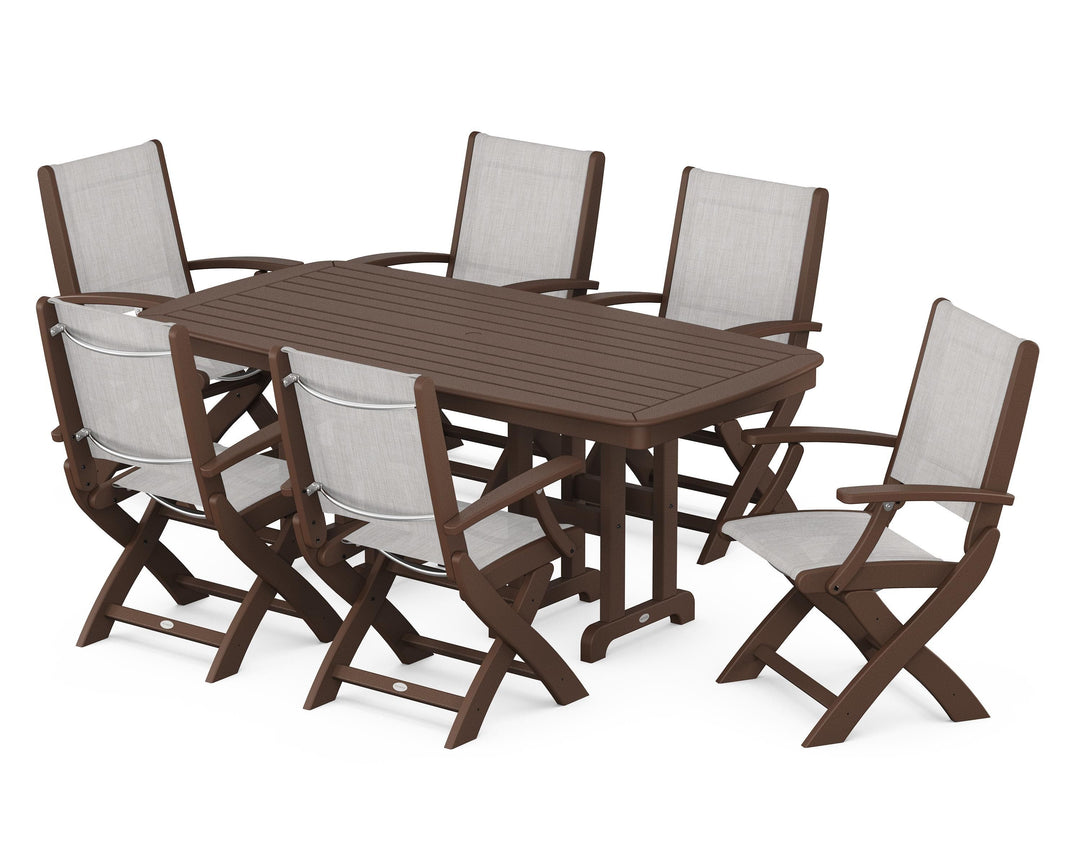 POLYWOOD® Coastal Folding Arm Chair 7-Piece Dining Set