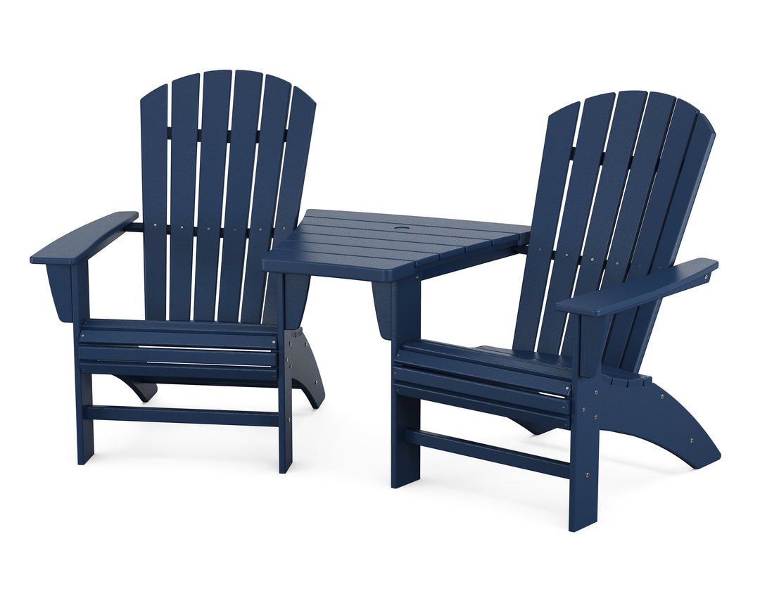 POLYWOOD® Nautical 3-Piece Curveback Adirondack Set with Angled Connecting Table