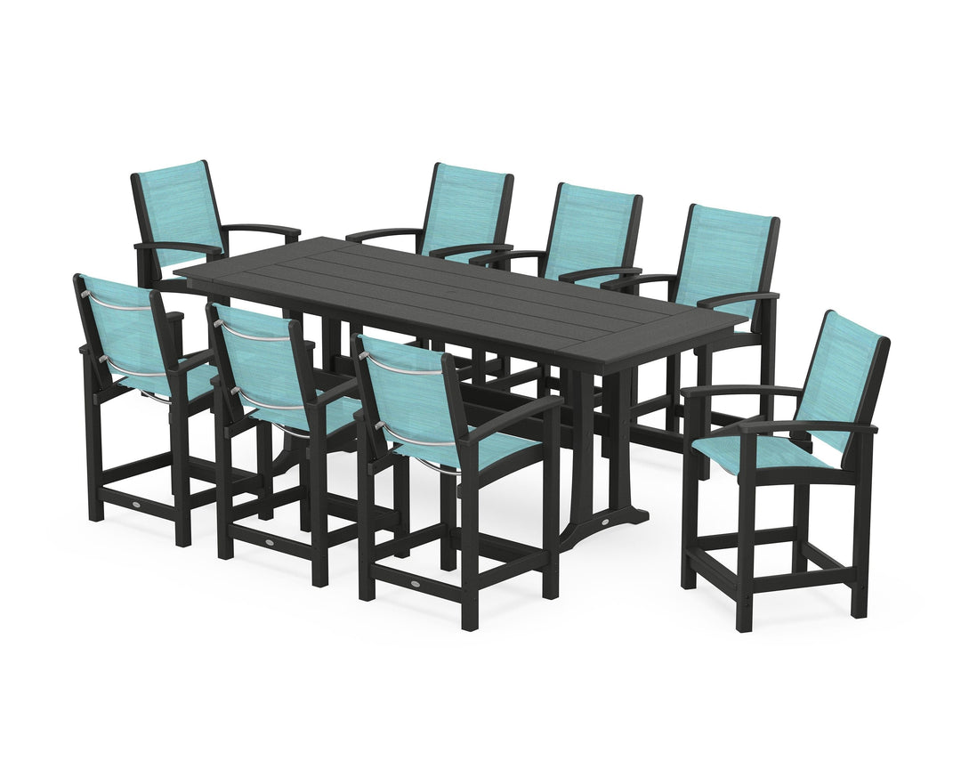 POLYWOOD® Coastal 9-Piece Farmhouse Counter Set with Trestle Legs