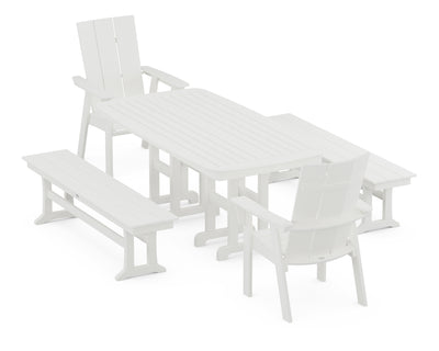 Modern Curveback Adirondack 5-Piece Dining Set with Benches