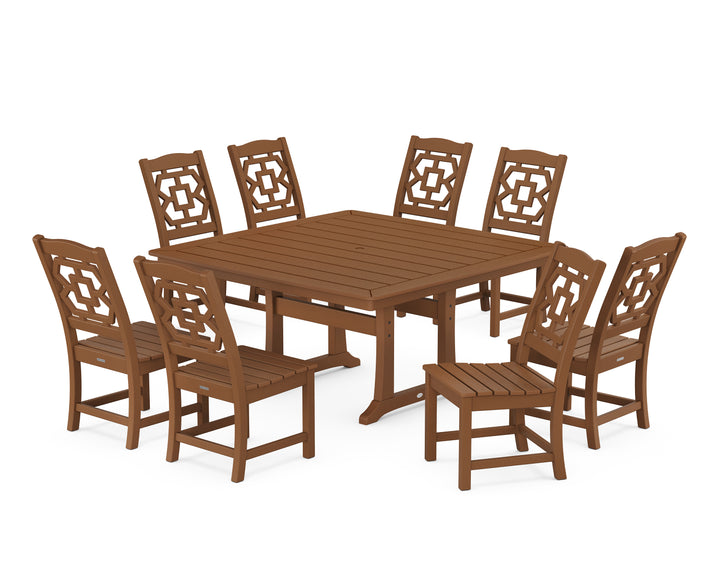 Martha Stewart by POLYWOOD® Chinoiserie 9-Piece Square Side Chair Dining Set with Trestle Legs