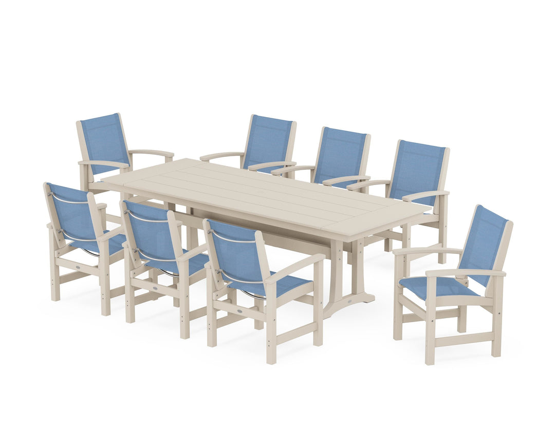 POLYWOOD® Coastal 9-Piece Farmhouse Dining Set with Trestle Legs