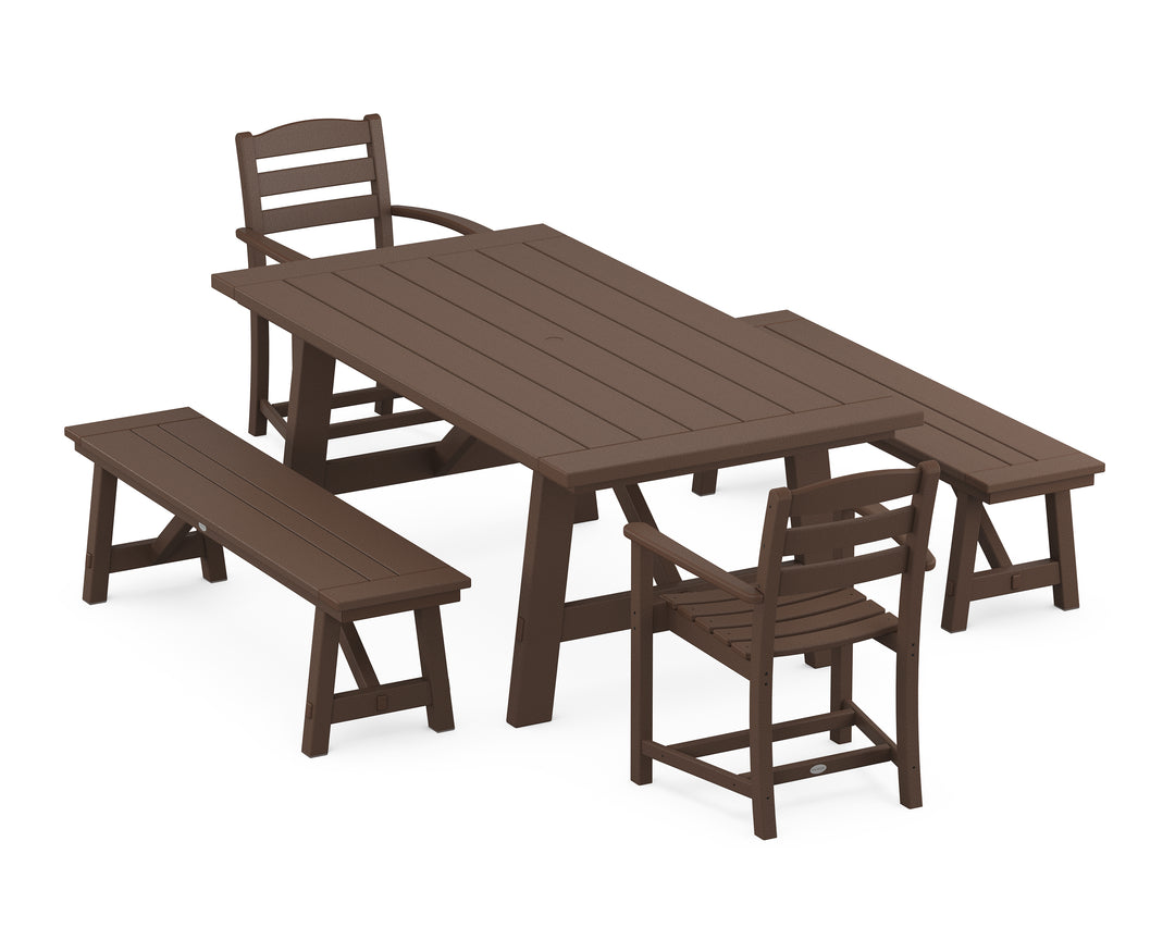 POLYWOOD® La Casa Café 5-Piece Rustic Farmhouse Dining Set With Benches