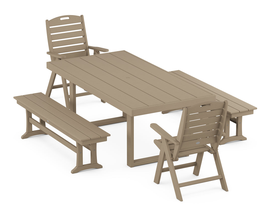 POLYWOOD® Nautical Folding Highback 5-Piece Dining Set with Trestle Legs