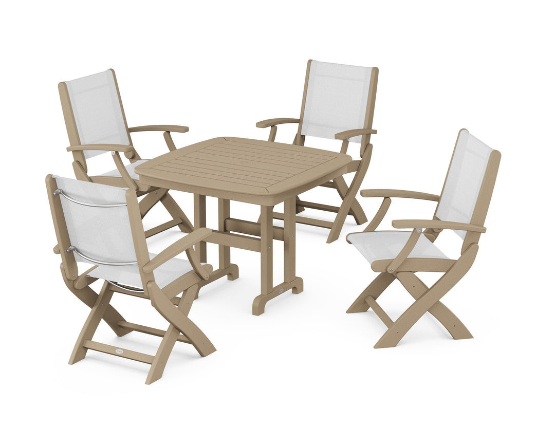 POLYWOOD® Coastal Folding Chair 5-Piece Dining Set