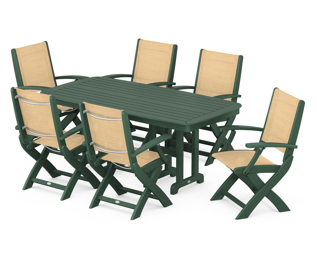POLYWOOD® Coastal Folding Arm Chair 7-Piece Dining Set