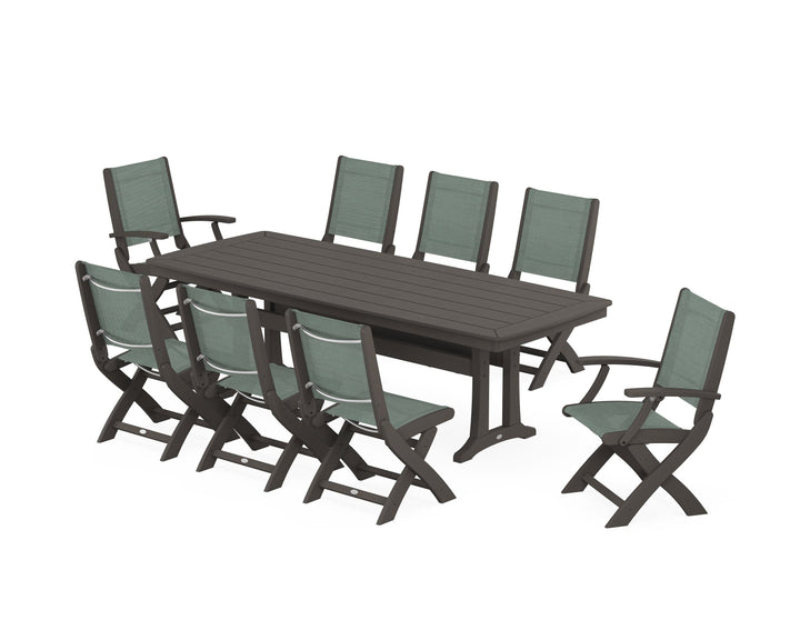 POLYWOOD® Coastal Folding 9-Piece Dining Set with Trestle Legs