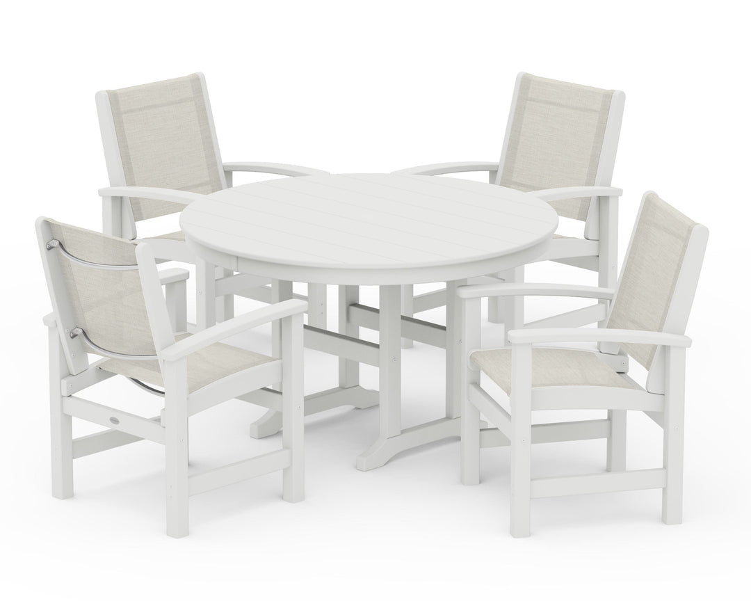 POLYWOOD® Coastal 5-Piece Round Farmhouse Dining Set
