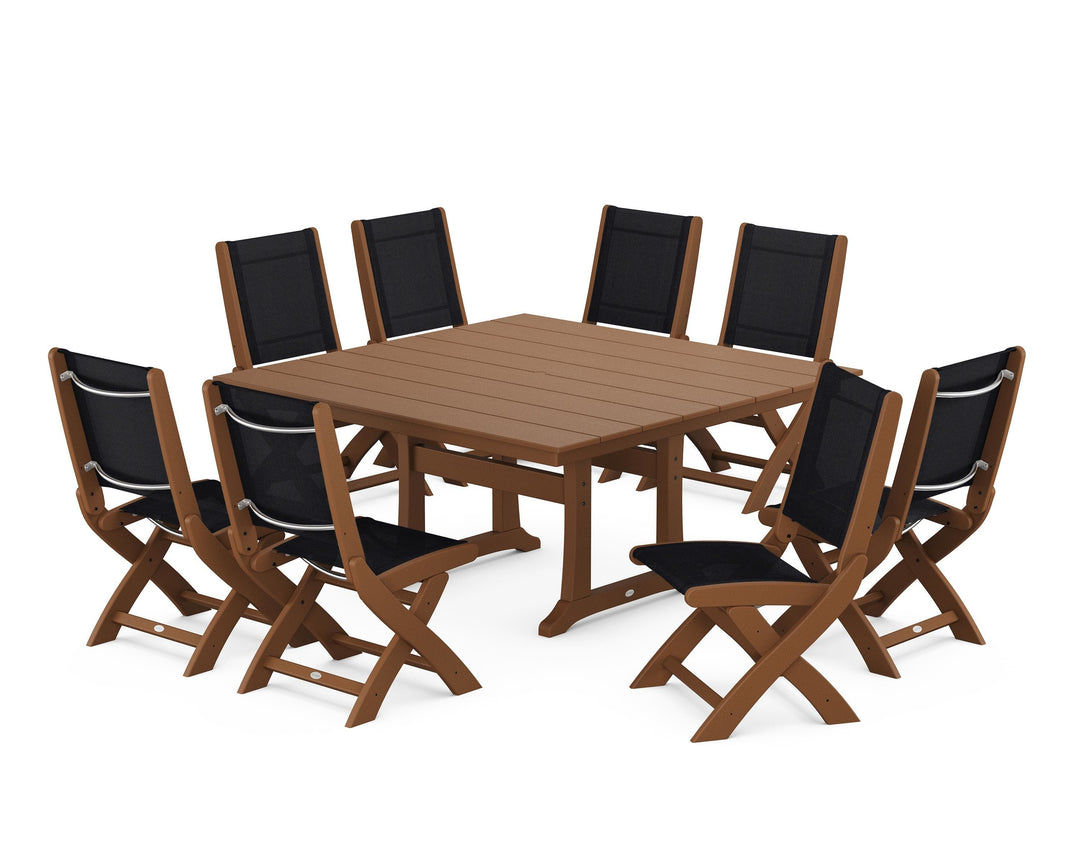 POLYWOOD® Coastal Folding Side Chair 9-Piece Farmhouse Dining Set