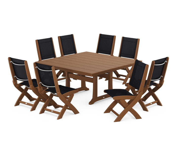 POLYWOOD® Coastal Folding Side Chair 9-Piece Farmhouse Dining Set