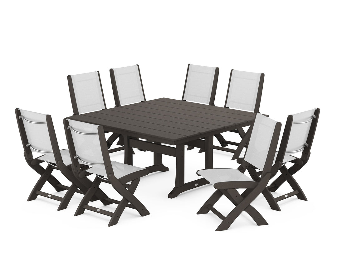 POLYWOOD® Coastal Folding Side Chair 9-Piece Farmhouse Dining Set