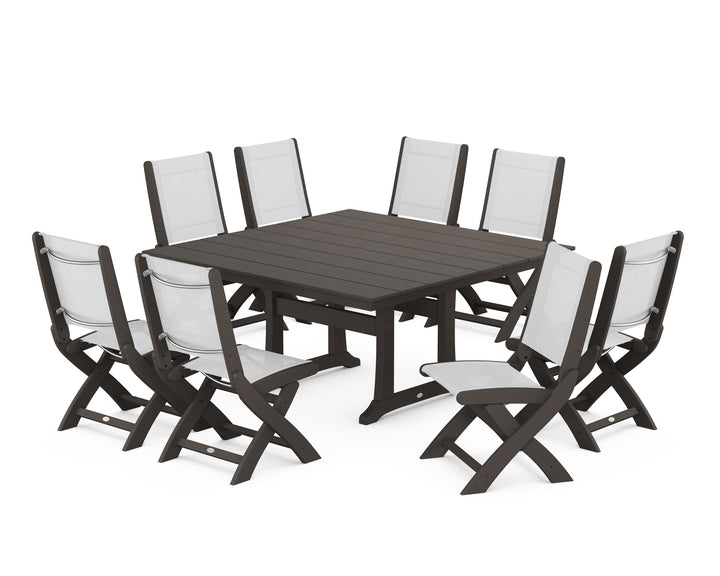 POLYWOOD® Coastal Folding Side Chair 9-Piece Farmhouse Dining Set