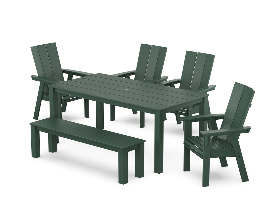POLYWOOD® Modern Curveback Adirondack 6-Piece Parsons Dining Set with Bench