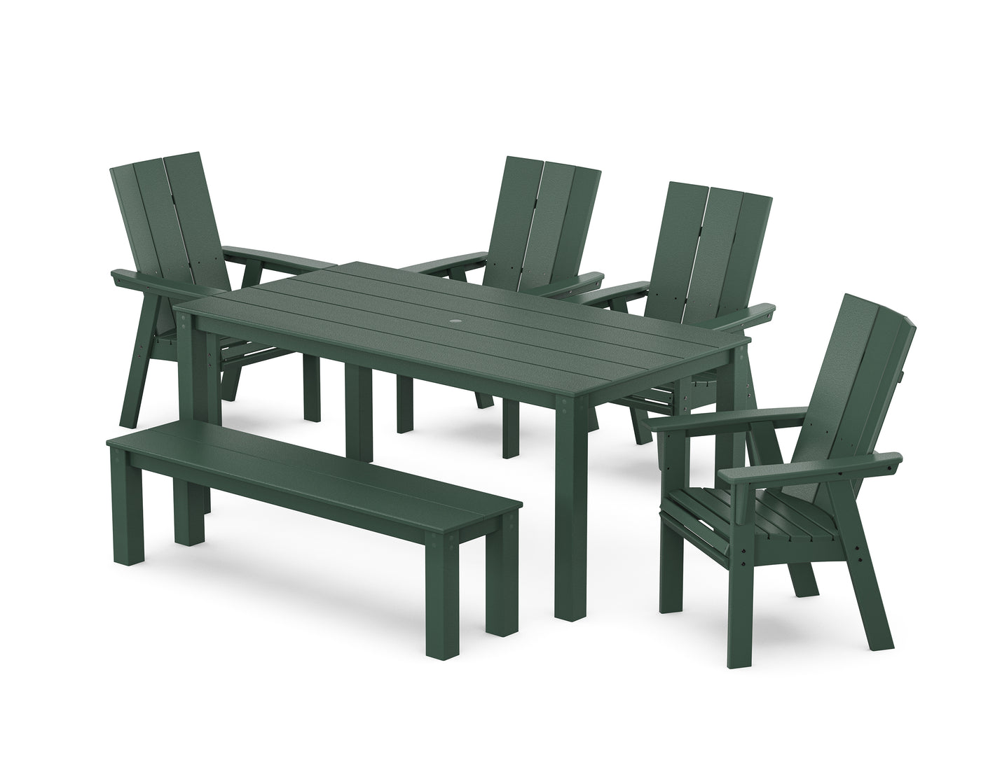 Modern Curveback Adirondack 6-Piece Parsons Dining Set with Bench