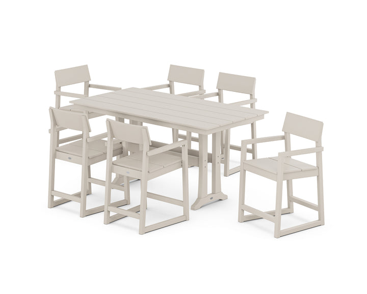 POLYWOOD® EDGE Arm Chair 7-Piece Farmhouse Counter Set with Trestle Legs