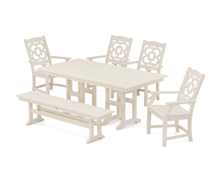 Martha Stewart by POLYWOOD® Chinoiserie 6-Piece Farmhouse Dining Set with Bench