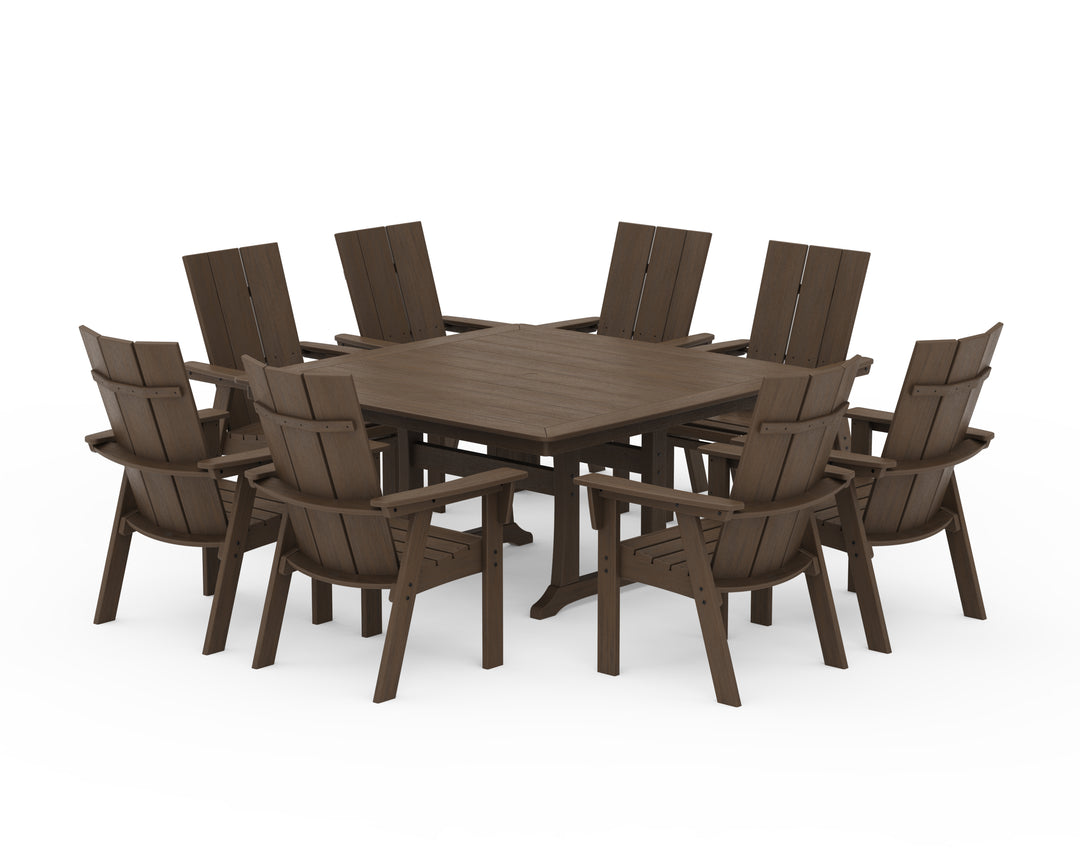 POLYWOOD® Modern Curveback Adirondack 9-Piece Square Dining Set with Trestle Legs