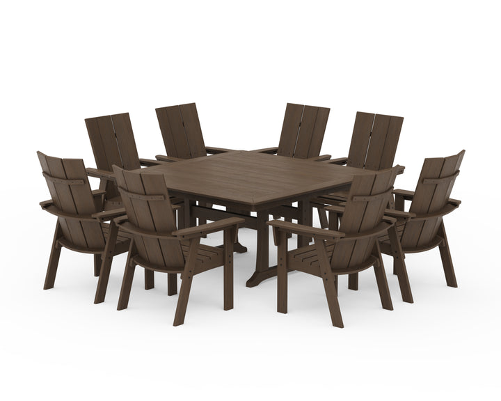 POLYWOOD® Modern Curveback Adirondack 9-Piece Square Dining Set with Trestle Legs