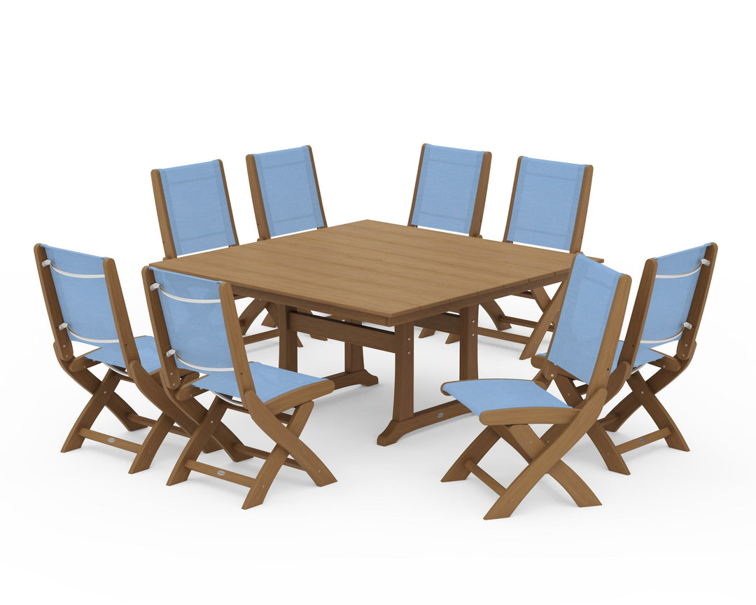 POLYWOOD® Coastal Folding Side Chair 9-Piece Farmhouse Dining Set