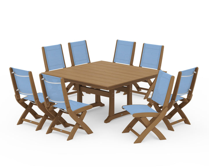 POLYWOOD® Coastal Folding Side Chair 9-Piece Farmhouse Dining Set
