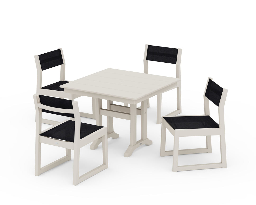 POLYWOOD® EDGE Sling 5-Piece Farmhouse Trestle Side Chair Dining Set