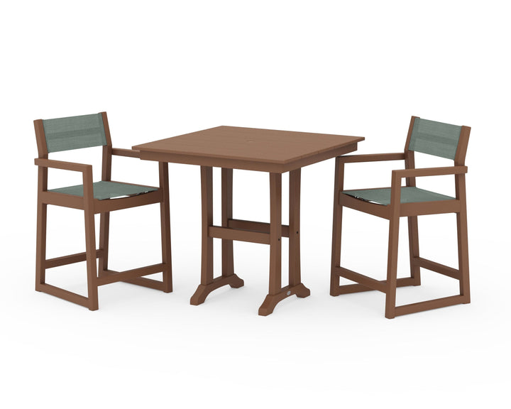 POLYWOOD® EDGE Sling Arm Chair 3-Piece Farmhouse Counter Set with Trestle Legs