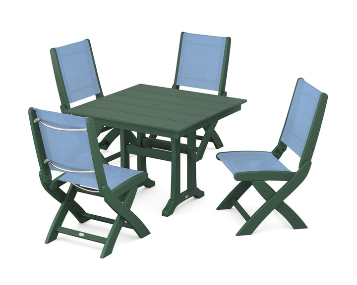 POLYWOOD® Coastal Folding Side Chair 5-Piece Farmhouse Dining Set With Trestle Legs