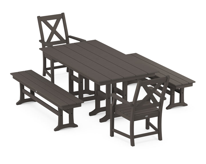 POLYWOOD® Braxton 5-Piece Farmhouse Dining Set with Benches
