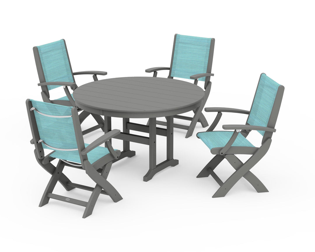 POLYWOOD® Coastal Folding Chair 5-Piece Round Dining Set