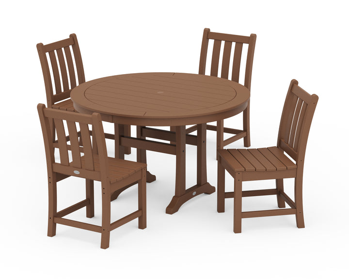 POLYWOOD® Traditional Garden Side Chair 5-Piece Round Dining Set With Trestle Legs