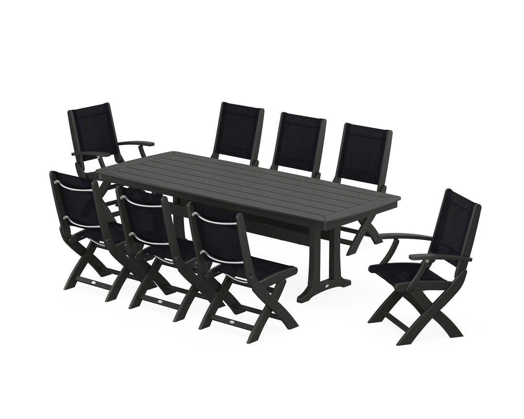 POLYWOOD® Coastal Folding 9-Piece Dining Set with Trestle Legs