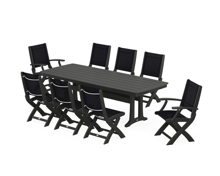 POLYWOOD® Coastal Folding 9-Piece Dining Set with Trestle Legs