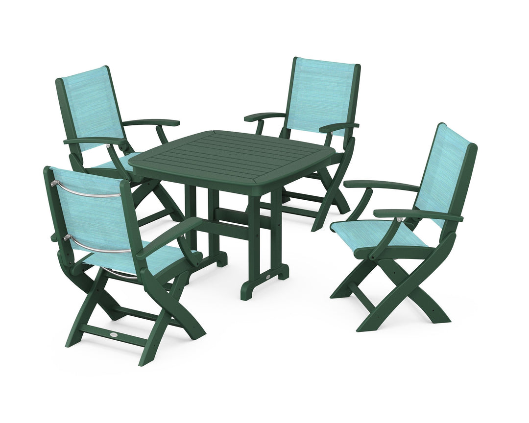POLYWOOD® Coastal Folding Chair 5-Piece Dining Set