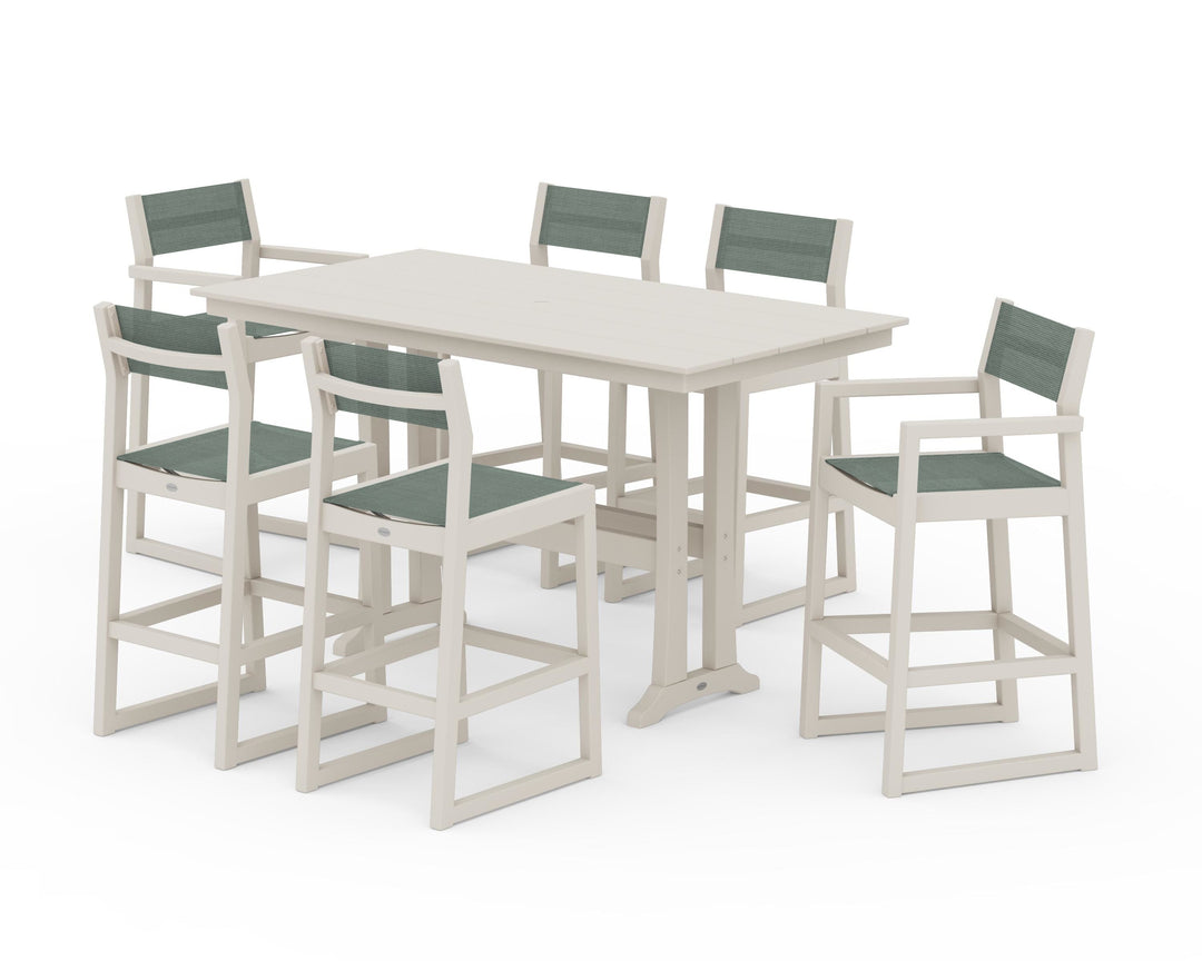 POLYWOOD® EDGE Sling 7-Piece Farmhouse Bar Set with Trestle Legs