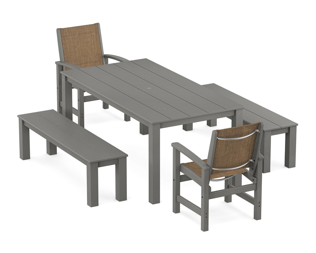 POLYWOOD® Coastal 5-Piece Parsons Dining Set with Benches