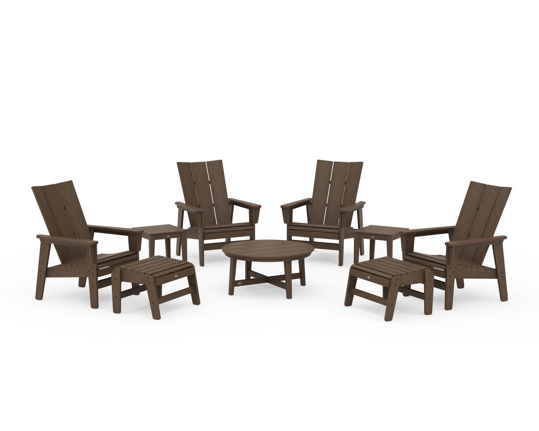 POLYWOOD® Modern Grand Upright Adirondack 9-Piece Conversation Set