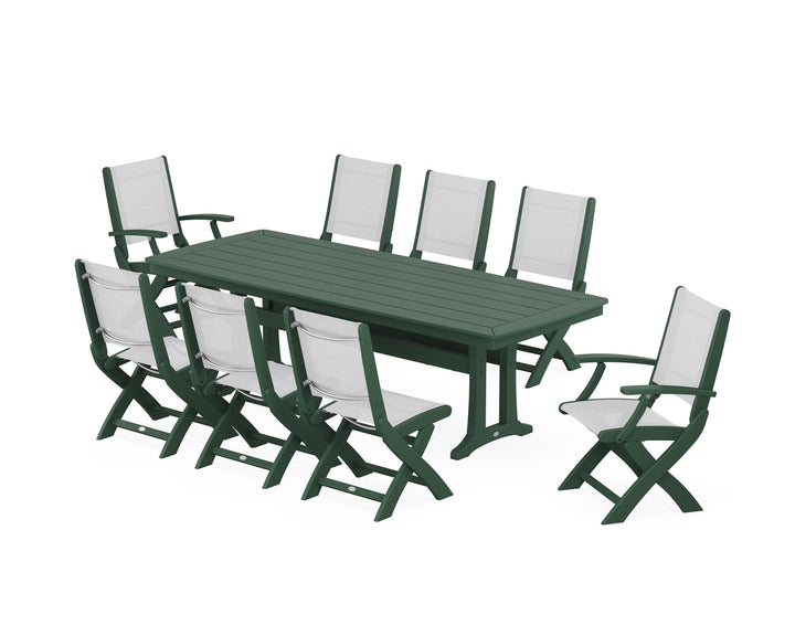 POLYWOOD® Coastal Folding 9-Piece Dining Set with Trestle Legs